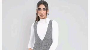 Plaid V-Neck Pinafore Dress