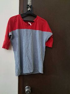Red & Grey Color Block Tee