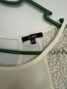 Textured White Top with Lace Detail