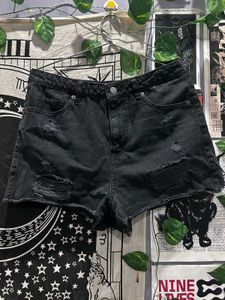 Black Distressed Denim Shorts
