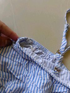 Blue &amp; White Striped Off-Shoulder Dress