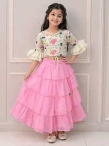 Girls Pink Floral Lehenga Choli Set | 7–9 Years |