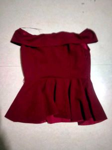 Maroon Off-Shoulder Peplum Top