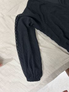 Chic Black Textured Wrap Top
