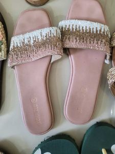 Beaded Pink Slide Sandals