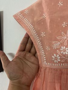 💖 Peach Cotton Tunic for Girls | Delicate Floral