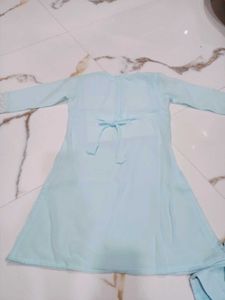 Girls' Light Blue Embroidered Salwar Kameez