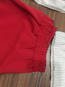 Chic Off-Shoulder White Top &amp; Red wide leg trouser