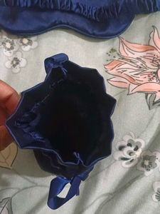 Navy Blue Silk Eye Mask with Pouch