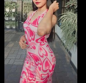 Chic Pink Heart Print Maxi Dress
