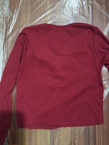 Red Ribbed Cropped Blouse Top