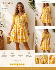 Yellow Floral Tiered Mini Dress