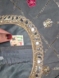 Dark Grey Designer Embroidered Kurta Set.
