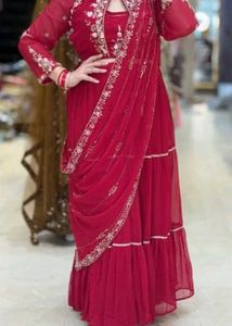 Red Embroidered Lehenga Skirt Choli Set