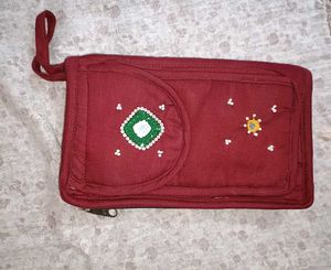 Maroon Embroidered Clutch Bag