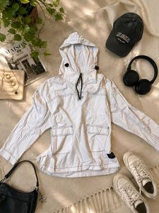 Y2k White Hooded Pullover Top