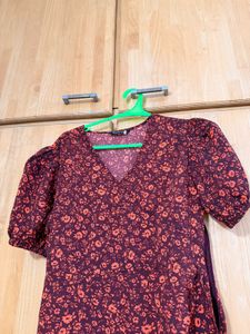 Women’s Rust Floral Printed Wrap Style Dresse