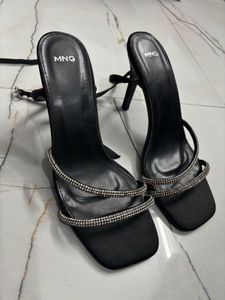 MNG Black Embellished Strap Heels
