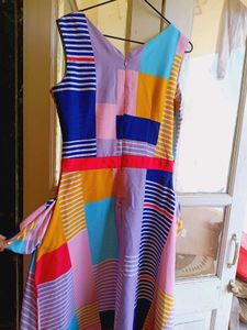 Colorful Patchwork Sleeveless Midi Dress