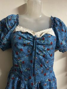 Blue Floral Print Ruffled Dress