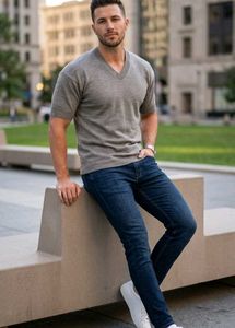 Men's Grey V-Neck T-Shirt