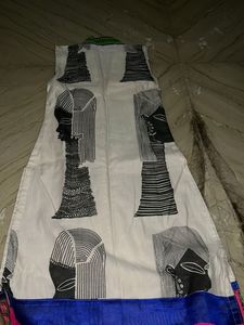 White Kurta with Tribal Print(with pants and shaw
