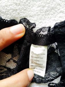 Black Lace Thong with Pearls