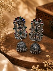 Boho Oxidised Jhumka Earrings Set