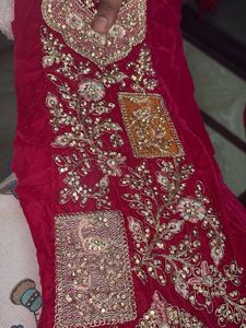 Rani pink Embroidered Velvet Lehenga kalis