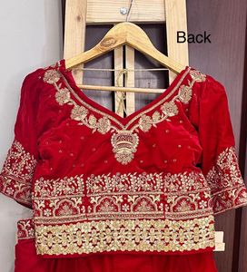 Red Velvet Embroidered Lehenga Choli