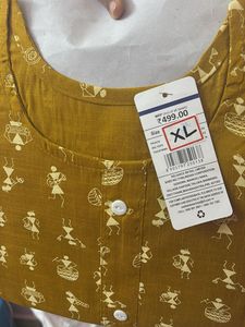 Stylish Mustard Kurta with Folk Art Print