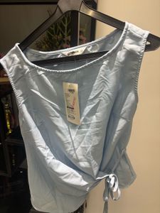 Light Blue Tie-Waist Sleeveless Top