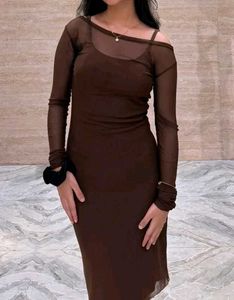 Elegant Brown Long Sleeve Maxi Dress