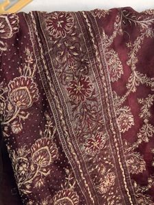 Embroidered Maroon Silk Saree