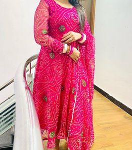 Vibrant Pink Bandhani Kurta Set