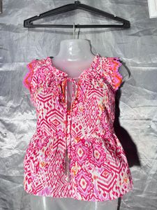 Vibrant Pink Geometric Print Peplum Top