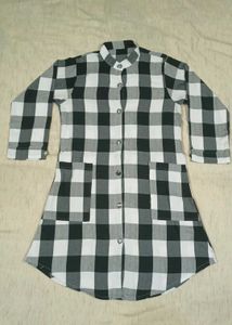 Black &amp; White Checkered Shirt Dress