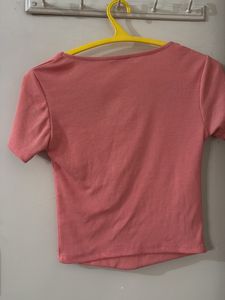 Peachy Pink Square Neck Crop Top