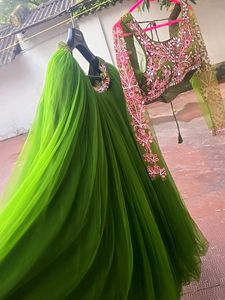 Green Embellished Blouse With Lehnga