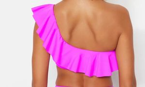 Hot Pink One-Shoulder Ruffle Crop Top