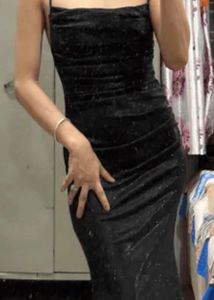 Elegant Black Sparkly Spaghetti Strap Dress