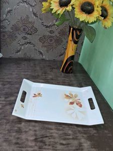 Vintage White Serving Tray with Floral Design