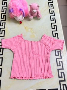 Pink Off-Shoulder Pleated Top