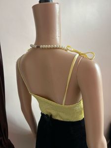 Yellow Tie-Front Ruched Crop Top