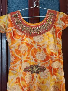 Elegant Orange Floral Print Gown