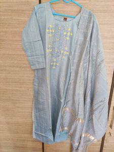 Grey Colour Heavy Embroidered Kurta Set