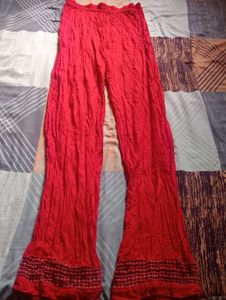 Vibrant Red Palazzo Pants with Lace Detail