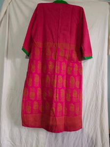 Vibrant Pink Kurta with Green Trim