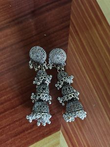 Oxidized Silver Jhumka Earrings