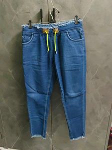 Blue Denim Jeans with Drawstring